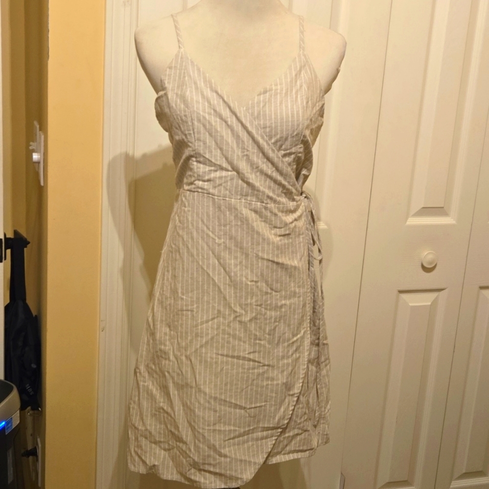 LINEN LUX stripe wrap dress Size M